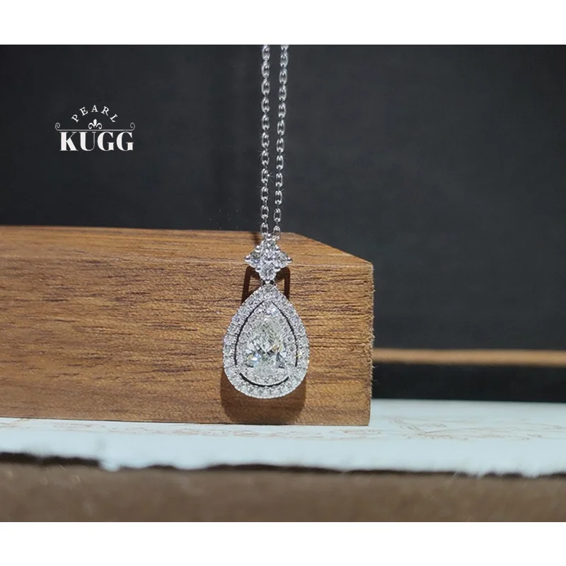 

KUGG 100% 18K White Gold Necklace Luxury Simple Style Real Natural Diamond Pendant Necklace for Women High Party Jewelry
