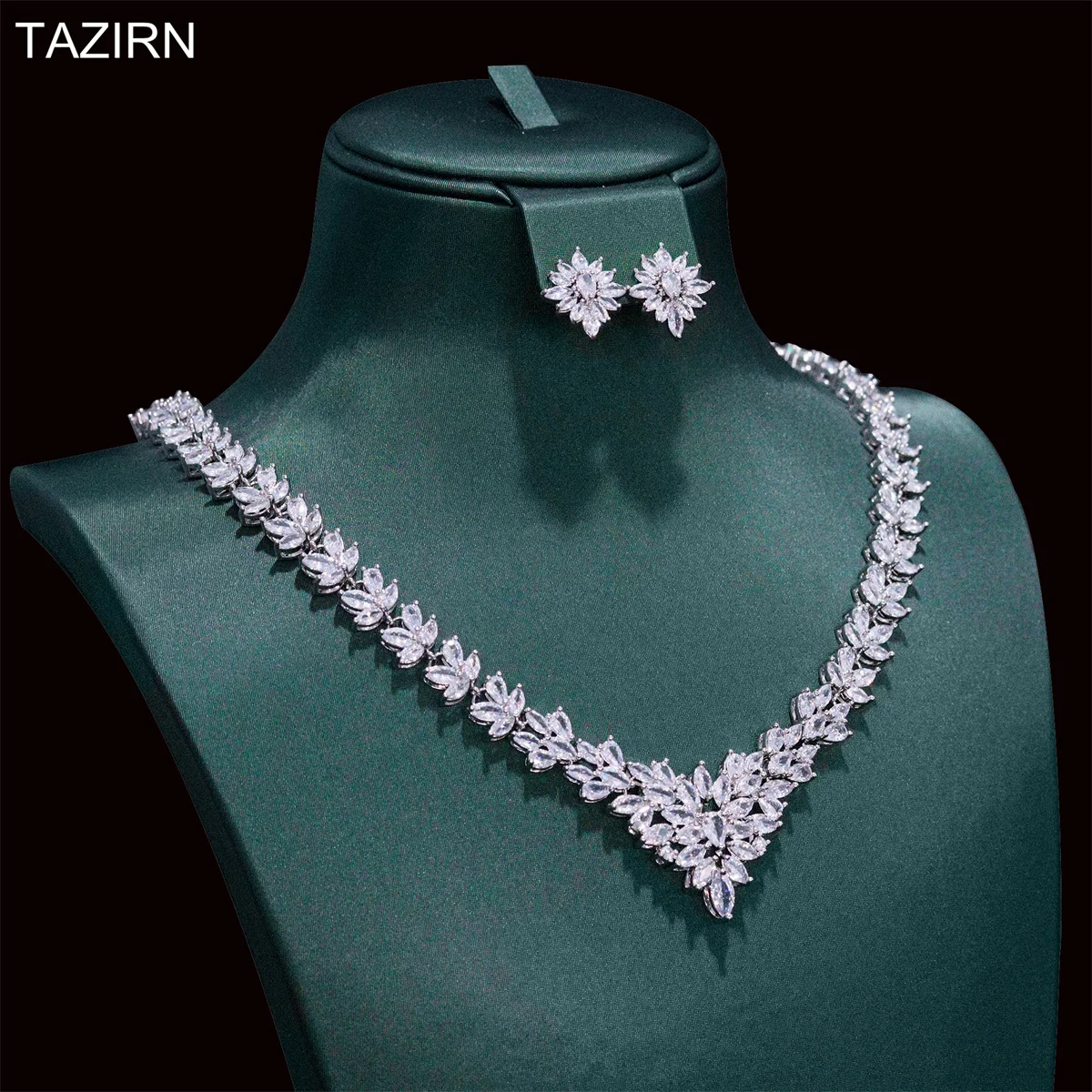 2024 Luxury Bridal Jewelry Set Cubic Zirconia 2pcs Necklace and Earrings Sets for Wedding Pageant Party Prom Gifts for Women/Mom