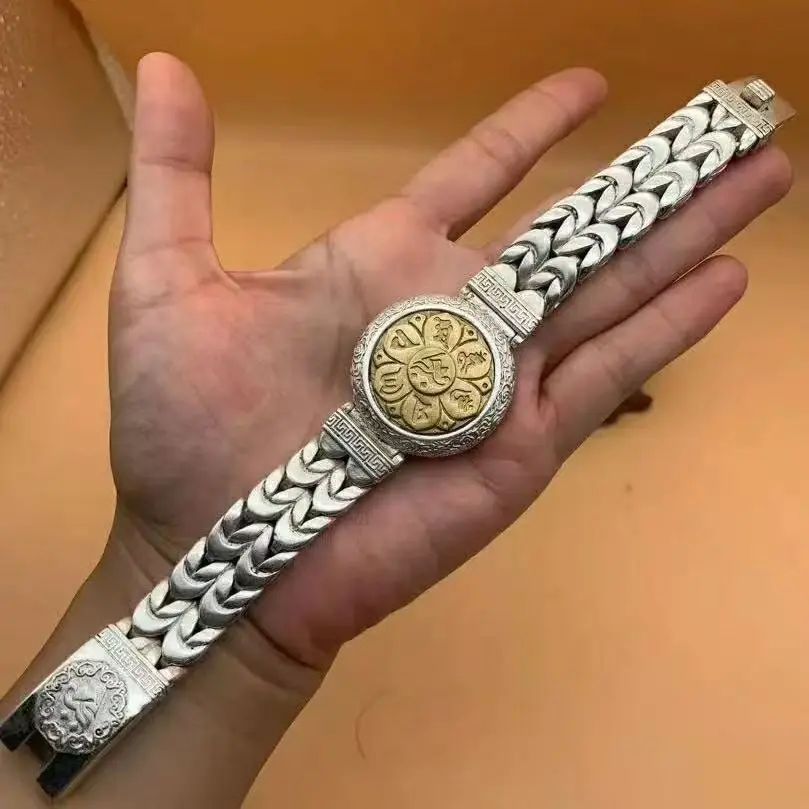 China S925 Old Tibetan Silver Bracelet  Personalized fashion Jewelry Exquisite Workmanship Men and Women Couples Gift