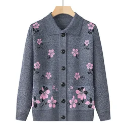 Grandma's Spring Autumn Cardigan Lapel Sweater Winter Womens Clothing Vintage Knitting Wool Middle Aged Mother Knitwears Coat