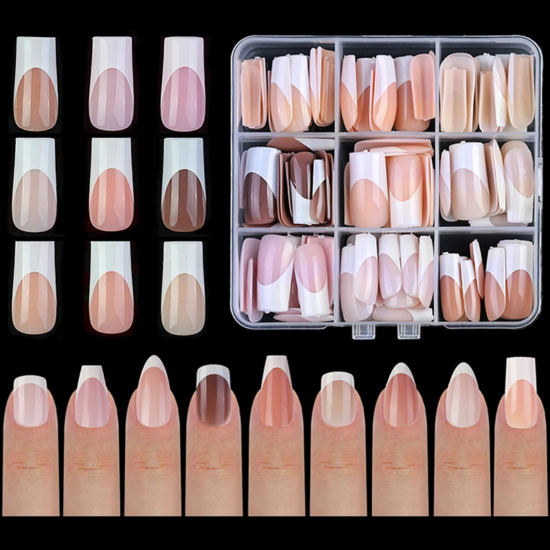 

135pcs Full Cover Press on Nails French Ballet Style Oval Almond Fake Nail Tips Soft Gel Acrylic Extensions Nail Art Accessories