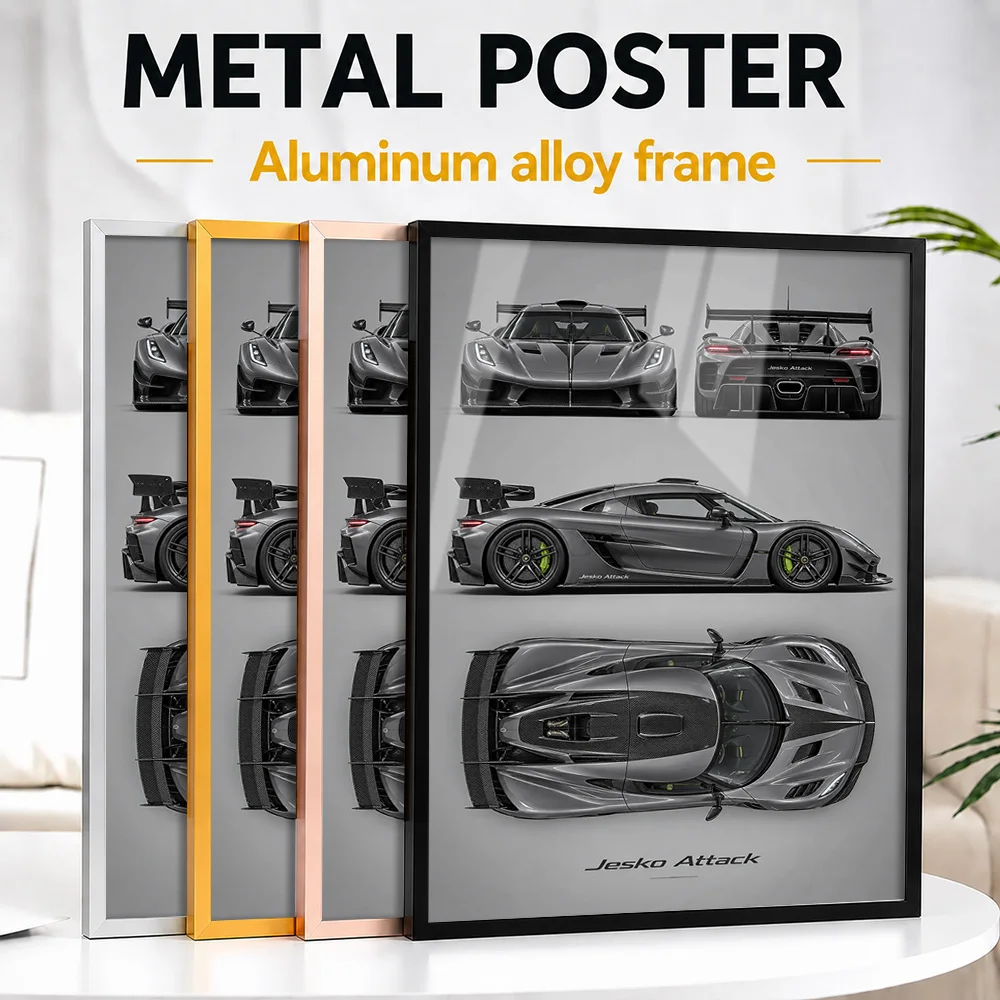 Swedish Jesko Attack Graphite Grey Supercar Framed Metal Poster Personalized Exotic Speed Wall Art Gift For Vehicle Collectors