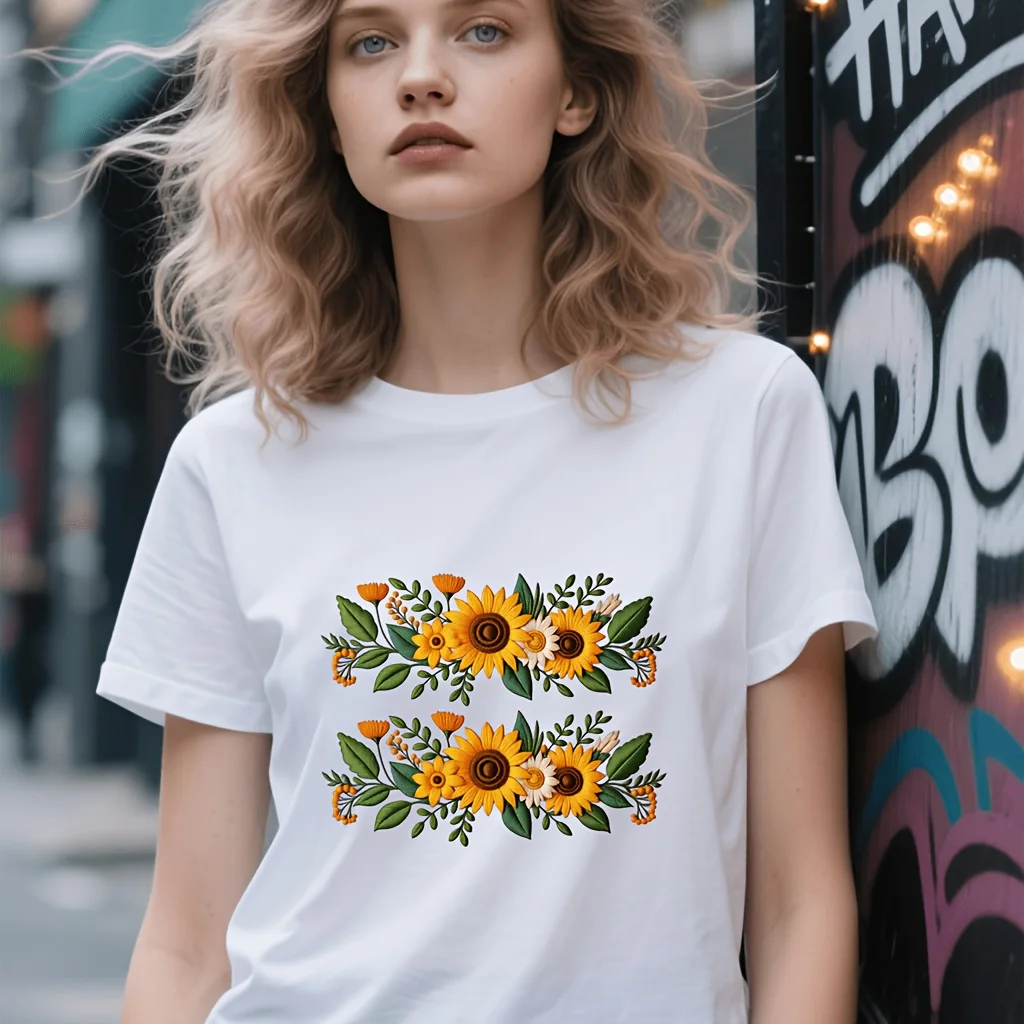 

DTF Heat Transfer: Sunflower Design with Faux-Embroidery Look – Heat Transfer Decal for Apparel Decoration