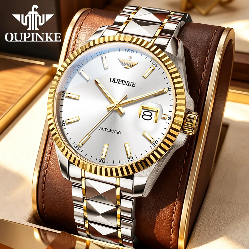 OUPINKE Mens Watches Luxury Imported Movement Mechanical Watch 50M Waterproof Automatic Day-Date Watches For Men Clock 3329