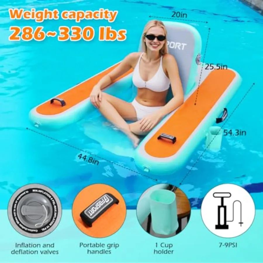 Inflatable Pool Float Lounger for Adults: PVC Blue Extra-Stable with Cup Holder and Adjustable Backrest for Pool Lake Party Bea