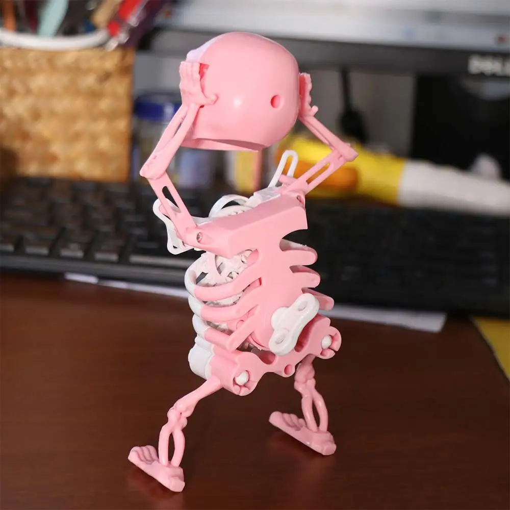 Plastic Wind-up Dancing Skeleton Toy Simulation Dancing Skull 3D Print Shaking Skull Doll Movable Statue Spring Clockwork Toy