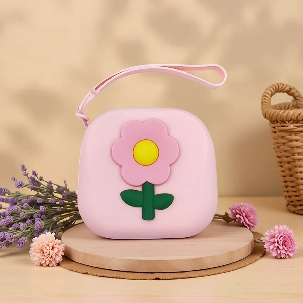 New Flower Silicone Storage Bag Square with Lanyard Mini Wallet Multifunctional Waterproof Coin Purse Makeup Organizer