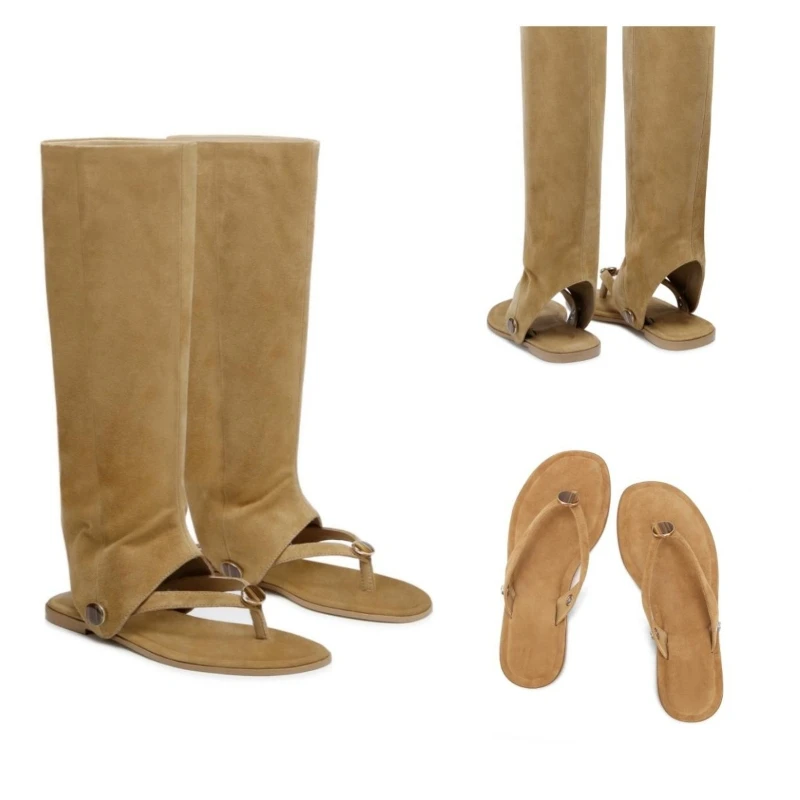 

2026 Spring and Summer Suede Round Toe Flat Bottom Cool Boots European and American Retro Two on Sandals Versatile Beach Shoes