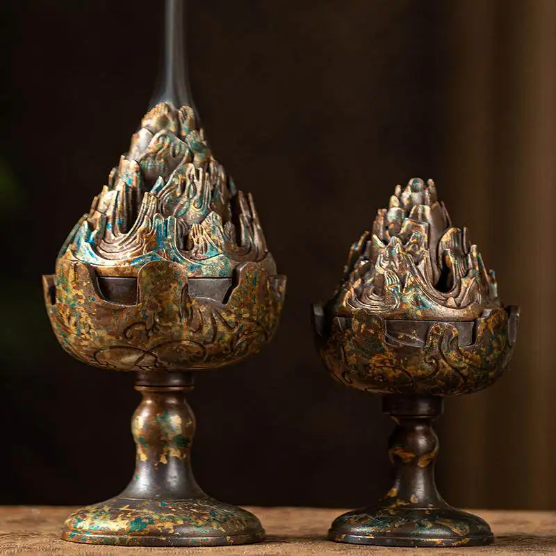 Imitation Copper Alloy Boshan Incense Burner Inlaid Gold Censer Indoor Sandalwood Coil Incense Aroma Ornament