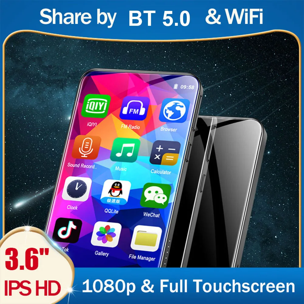 

Mp3-плеер 3,6 дюймов с поддержкой Wi-Fi, Bluetooth5.0, MP4, Android 8,1, с Spotify Pandora
