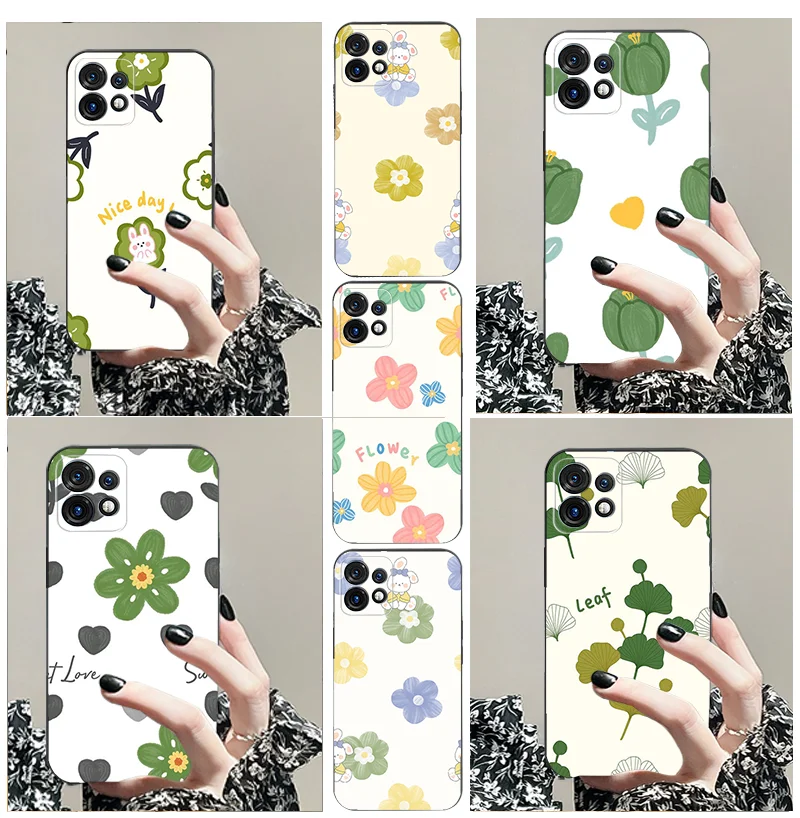 

For Moto G 14 4 5 04 24 s 34 40 neo 84 200 50 54 64 30 85 x Pro Ultra TPU Black Soft Phone Case Fresh Flower Style Silicone