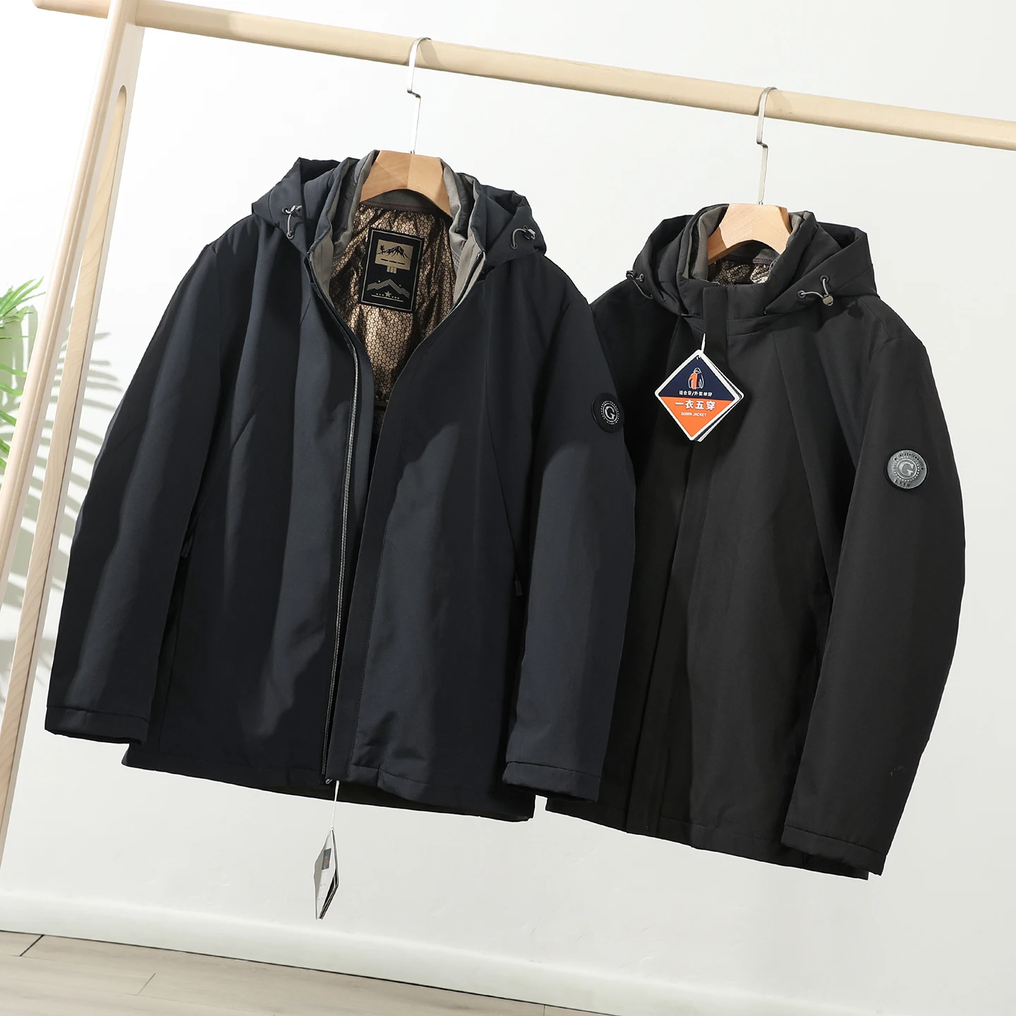 

Универсальная мужская куртка-пуховик из смесовой шерсти с наполнителем из кроличьего меха, с капюшоном, высококачественная, для осени и зимы