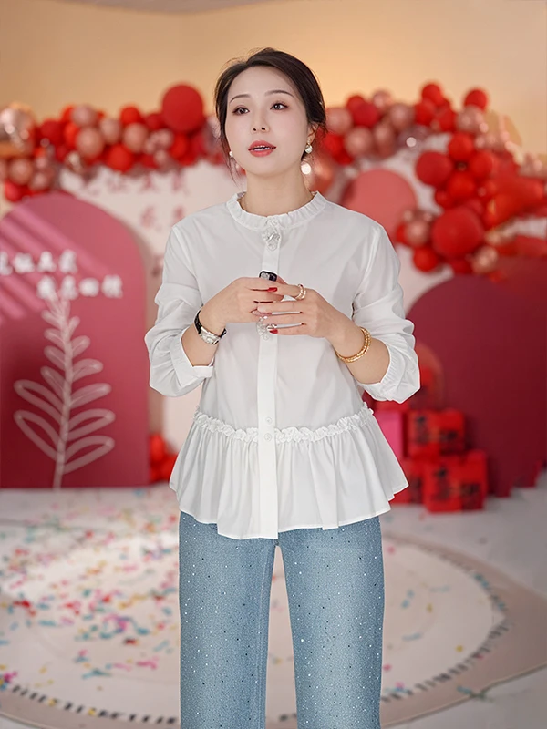 

Casual Long Sve irt Women's Spring 2026 New Sle Loose Slimming Cotton Blend Floral Design Breathable Comfortable