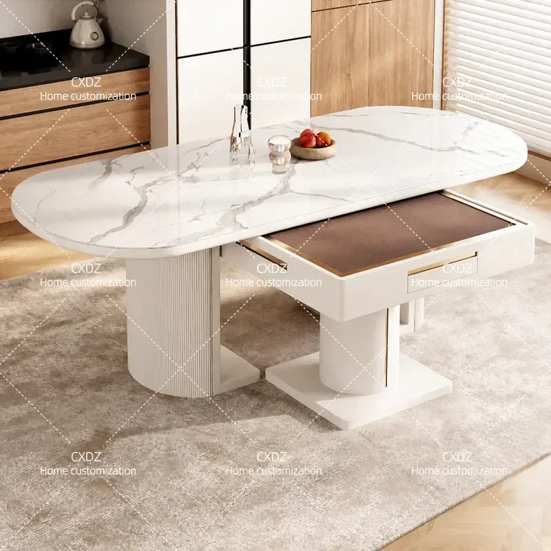 Oval Multi-functional Automatic Mahjong Table Rock Slab Dining Table Integrated Dual-purpose Household Small Apartment Modern