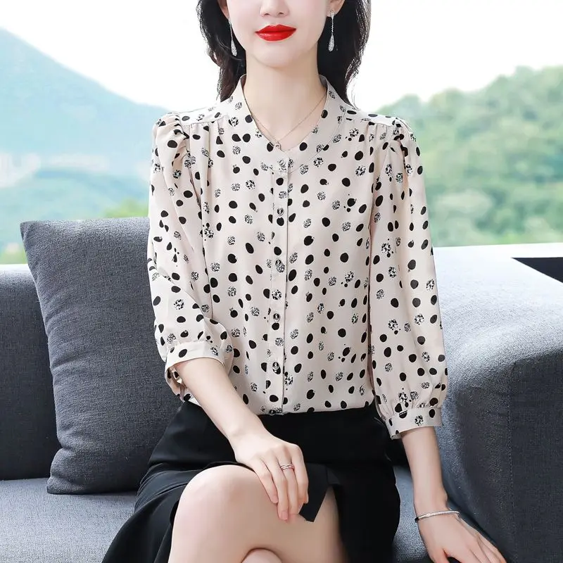 Chiffon Women's Shirt Summer New Fashionable Aging Top Temperament Versatile Seven Sleeve Chiffon Top