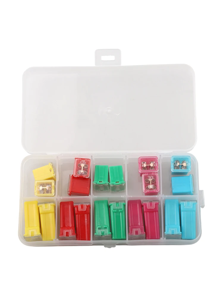 20Pcs For Mini Square Car Fuse Kit 20A 30A 40A 50A 60A Assortment Set With Plastic Box For Automotive Truck Fuse Panel Replaceme