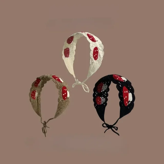 Cartoon szydełkowe opaski do włosów w kształcie grzybów moda w stylu Vintage szalik do włosów dla kobiet kwiatowa dzianina świąteczna opaska na głowę Headwrap akcesoria do włosów