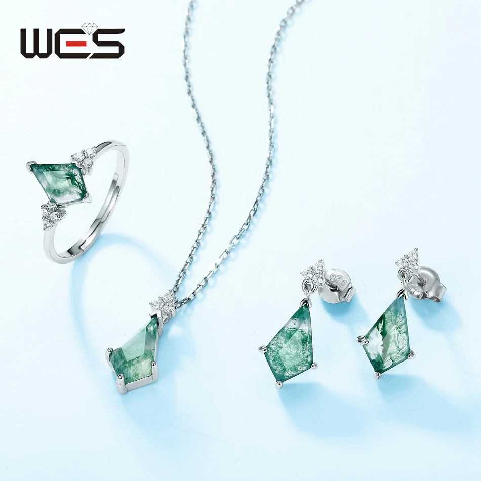 أقراط مرصعة بالفضة الإسترلينية للنساء ، كريستال فريد ، عقيق طحلب طبيعي ، مجوهرات فاخرة ، سوار معتمد ، 7x12 عرض حجر #6