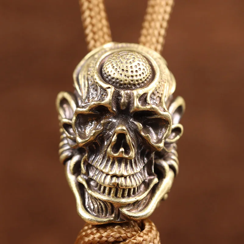 Demon General Skull Head Brass Knife Beads EDC Outdoor DIY Paracord Accessories Handmade Woven Bracelet Lanyard Pendant Hangings