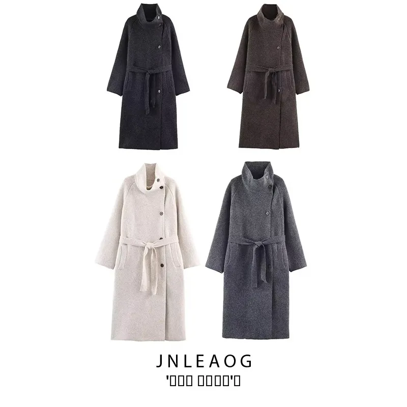 

JNLEAOG Autumn New Faion Thiened Long Coat Women's Street Sle Polyester Fiber Mid-Year Long Sve Stand Collar Coat