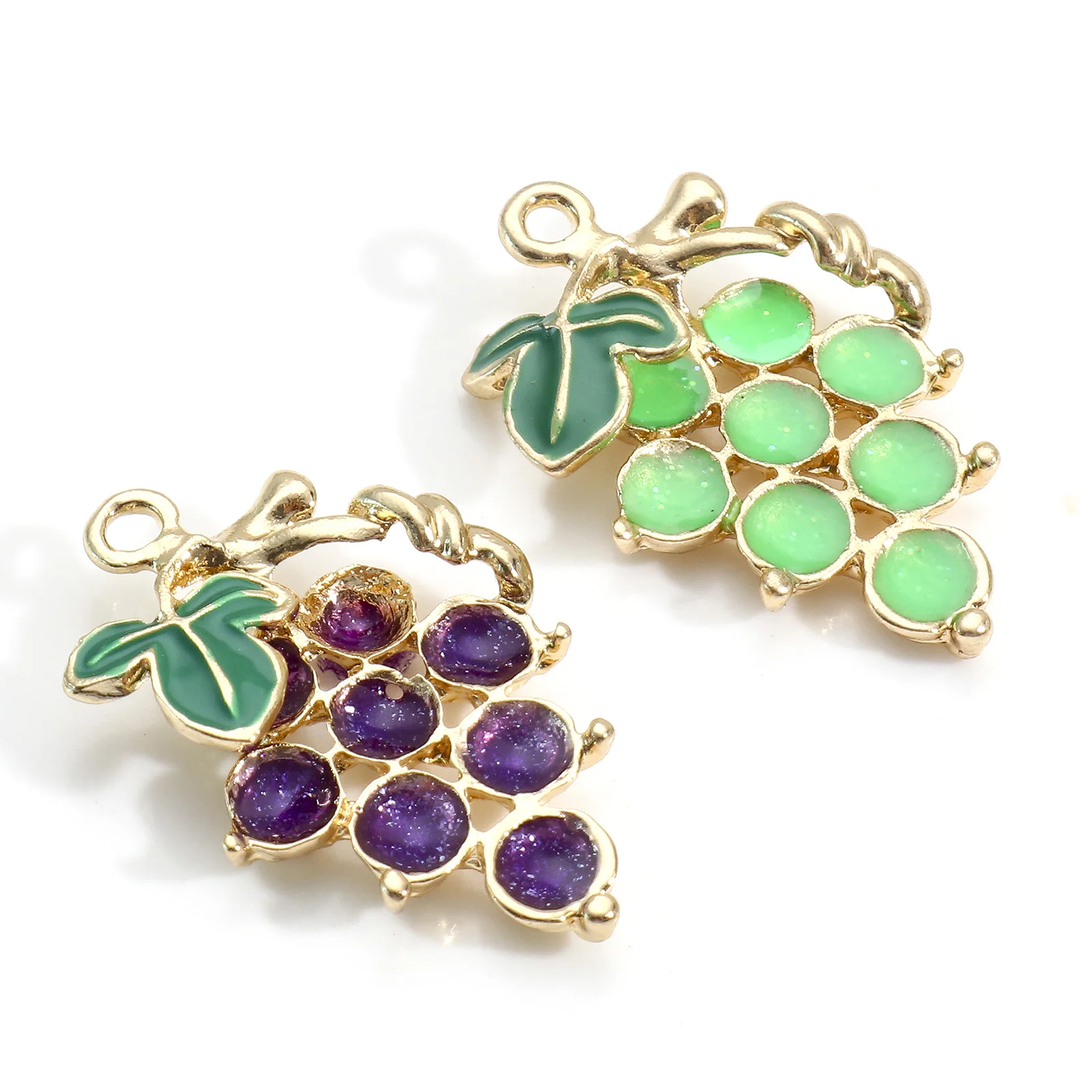 5 Piece Green Purple Grape Charms Gold Color Fruit Enamel Pendants For Diy Jewelry Making Necklace Bracelet Findings 28x18mm