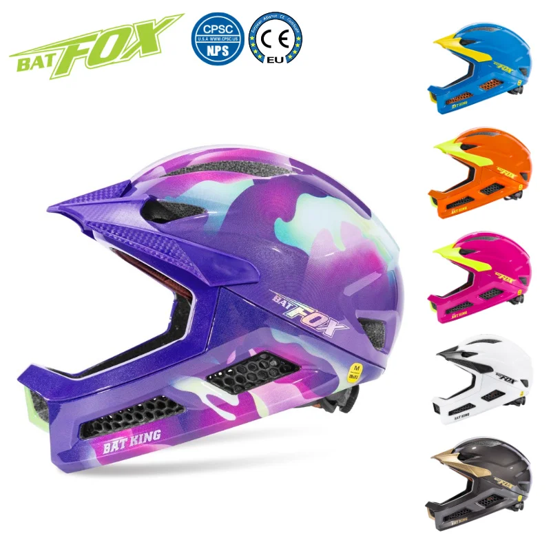 BATFOX Children Full Face Bike Helmet Professional Competition MTB Bicycle Helmet Skateboard skating Kids Sports Protection Gear