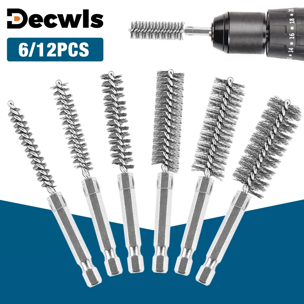 6/12Pcs Stainless Steel Wire Brush,Drilling Cleaning Brush Set, 1/4 Inch Hexagonal Handle, Grinding Polishing Rust Removal Tools