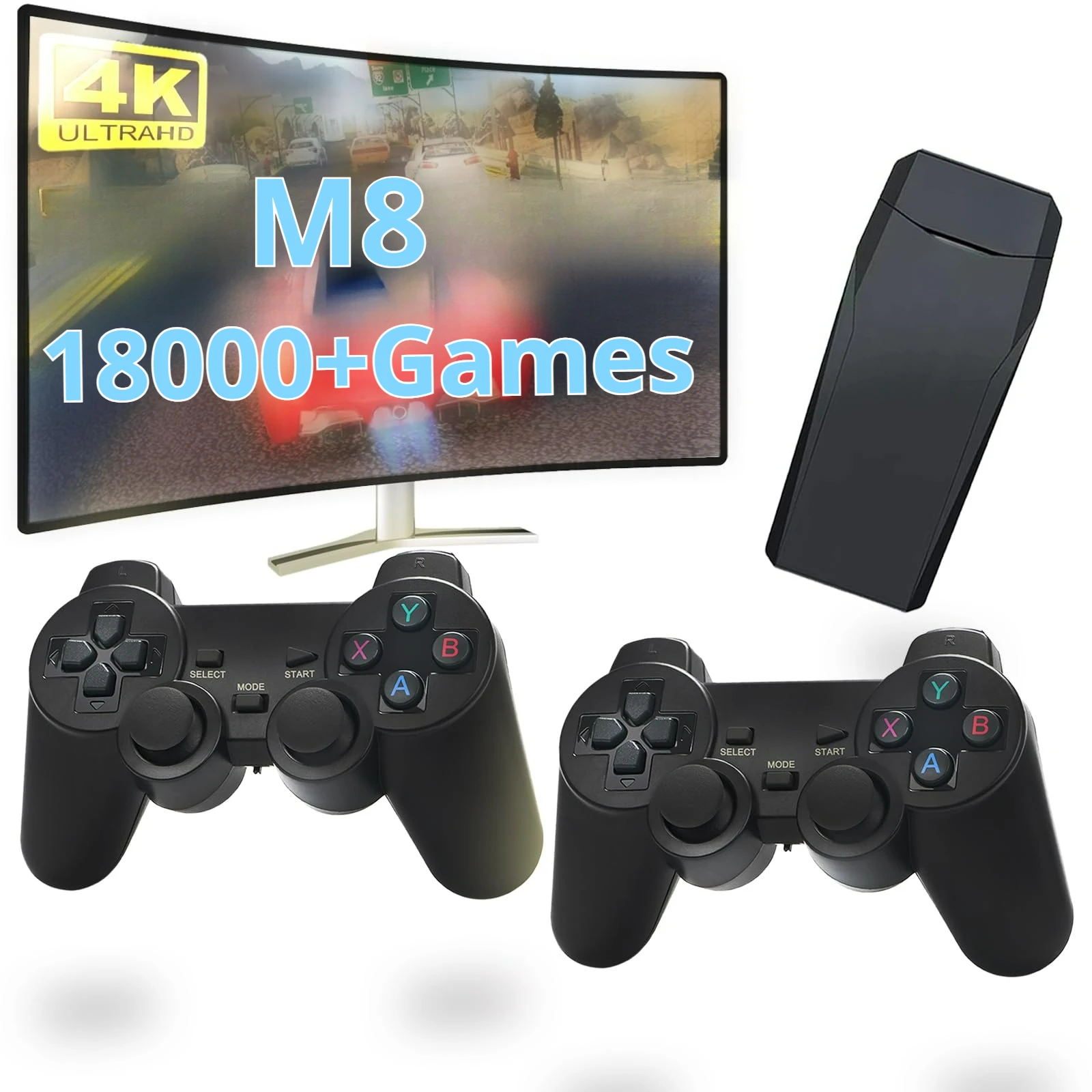 

M8 Retro Game Console 18000 Games 9 Emulators Plug & Play Video Game Console 4K HDMI Output for TV with Dual 2.4G Controllers