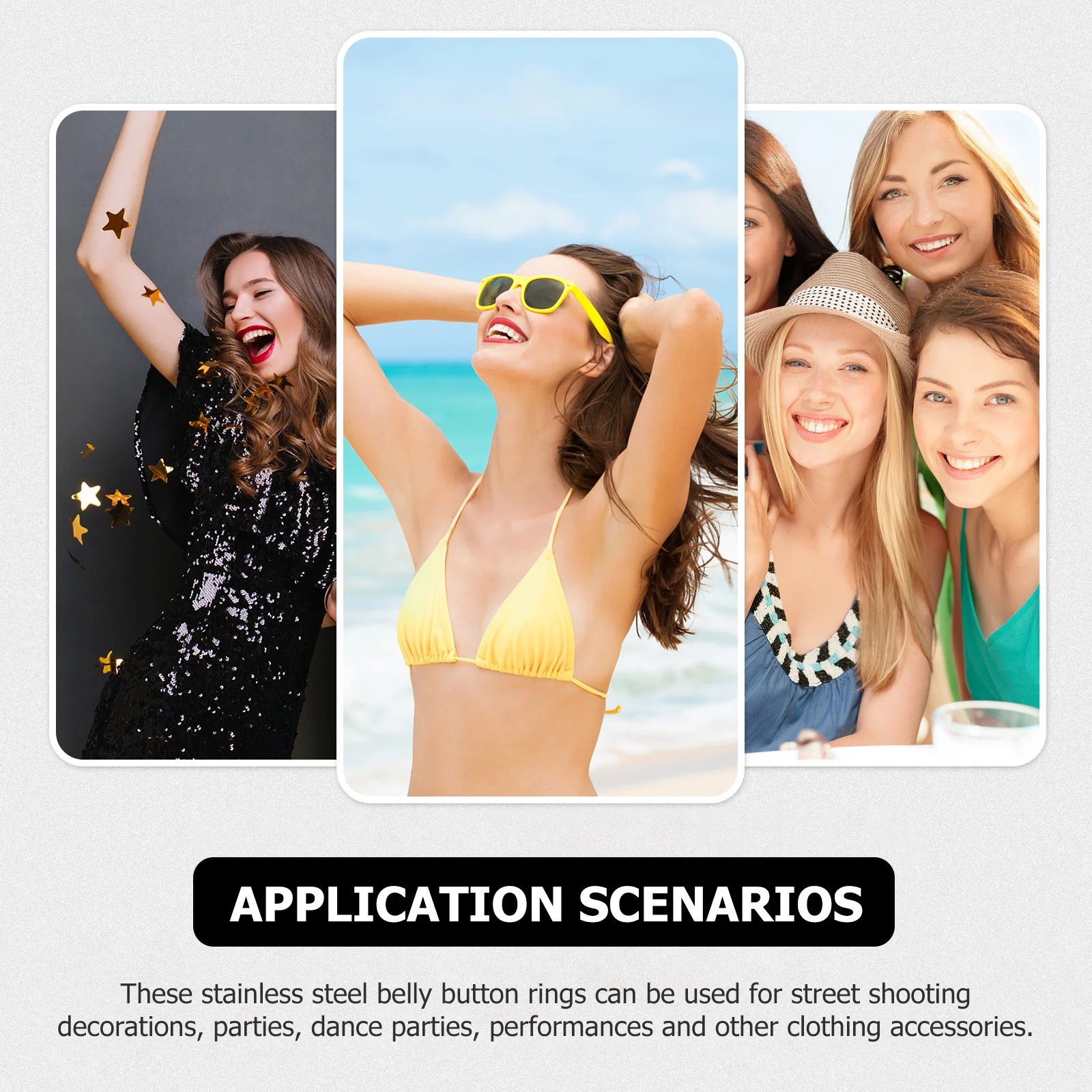 

6Pcs Colorful Zircon Stainless Steel Navel Rings Comfortable Stylish Belly Button Rings for Beach Party Dancing Performance