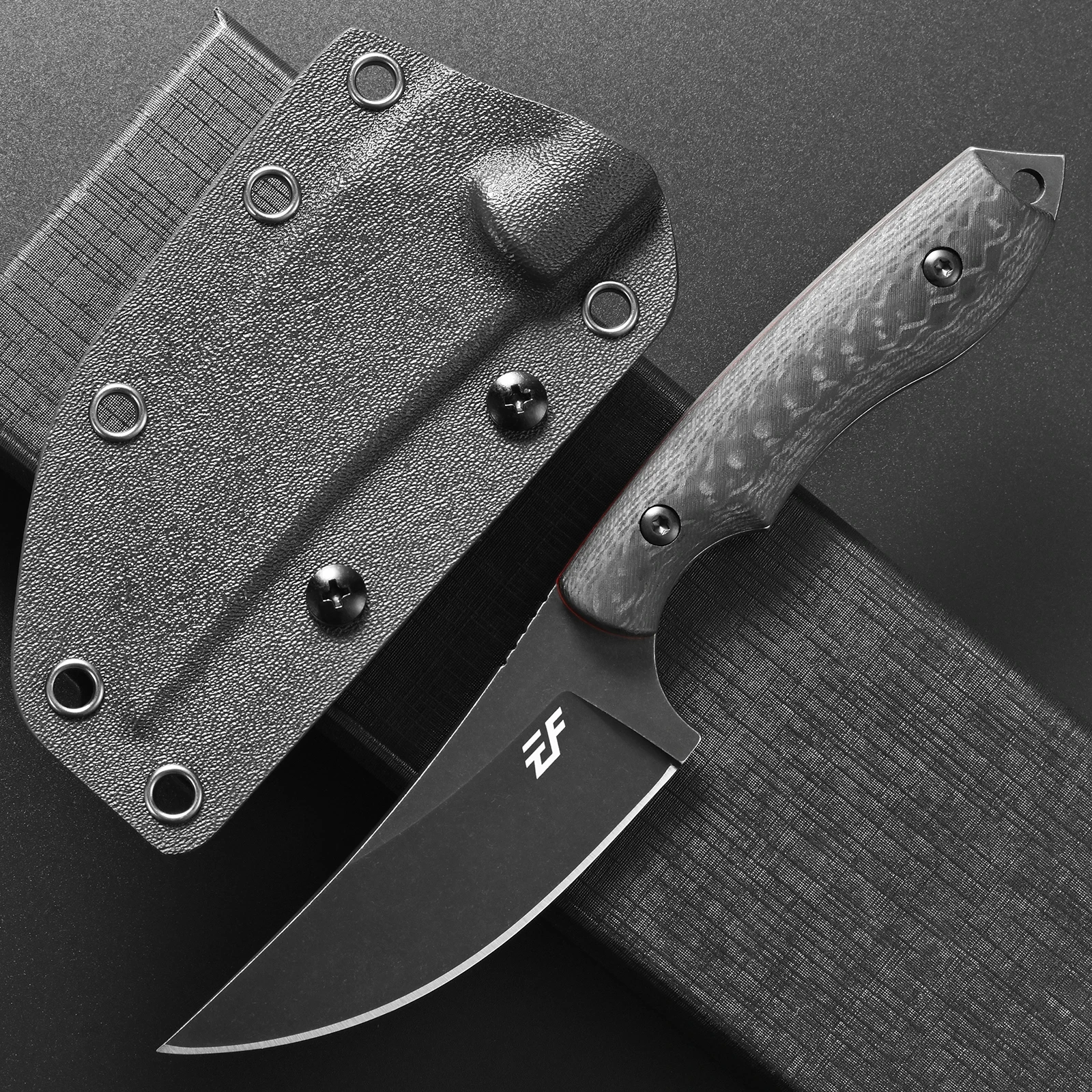 Eafengrow EF173 Fixed Blade Knife VG-10 Steel Stone Washed Blade Carbon Fiber Handle Full Tang Compact Handy EDC Knifes for Camp