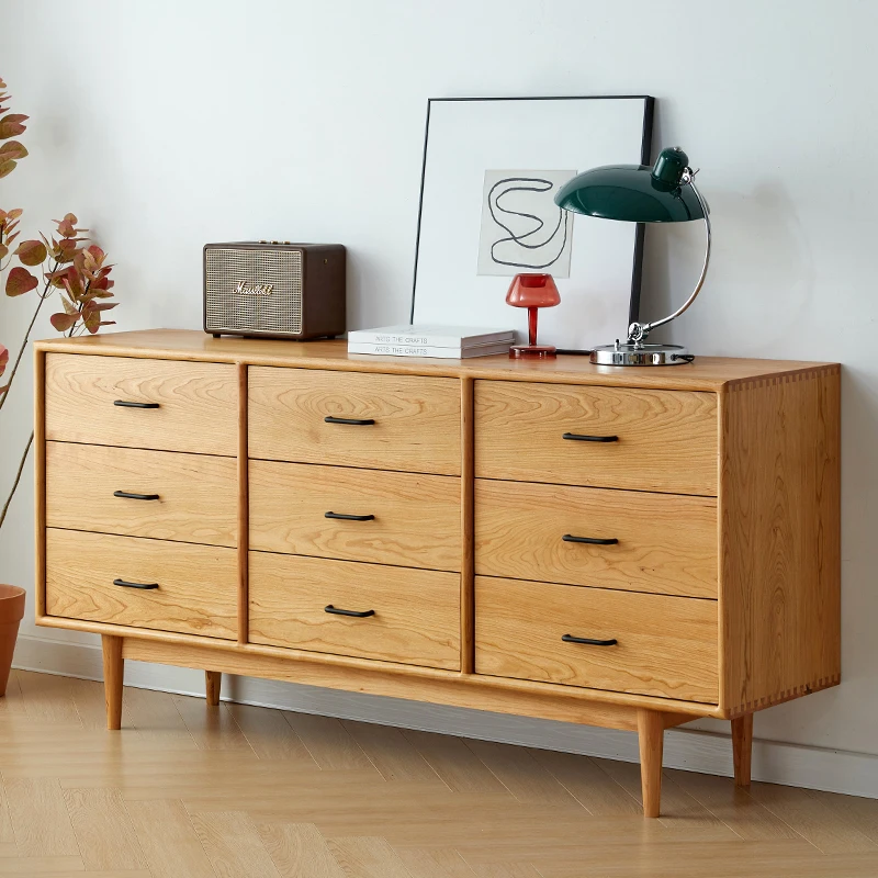 

Nordic Cherry Nine Bucket Cabinet Solid Wood Japanese Grocery Cabinet White Oak Black Walnut Bedroom Side Cabinet Locker