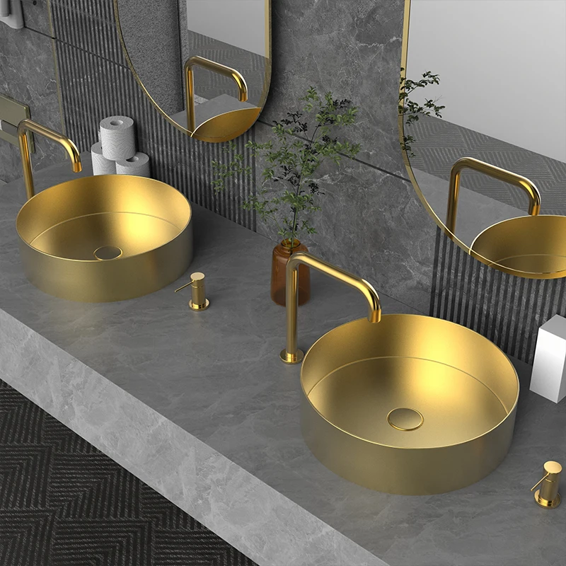 

Factory Direct Customizable Stainless Steel Gold Base Sink Modern Design Apartment Bathroom Washbasin