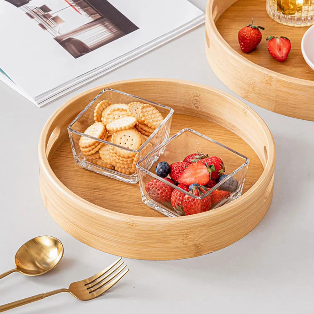 

Round Bamboo Tray Snack Serving Tray For Party Dessert Fruit Bread Storage Decorative Tea Cup Holder Household