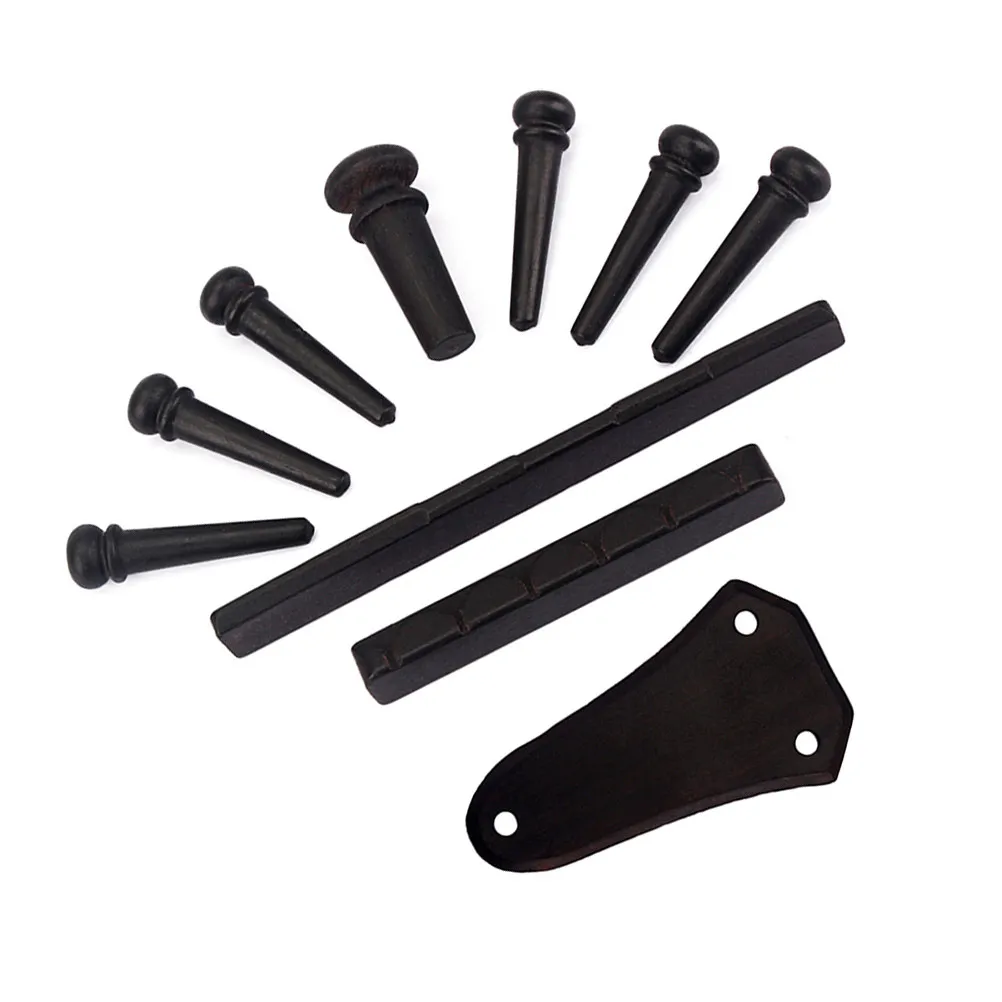 10Pcs Ebony Rosewood Guitar Hardware Set for Acoustic Guitar Nut Saddle Bridge Pins Endpin 3Hole Truss Rod Cover Easy Install