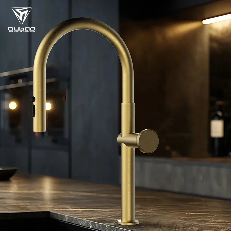 

Новый дизайн однорычажного смесителя для кухонной мойки с несколькими режимами подачи воды и выдвижным изливом.