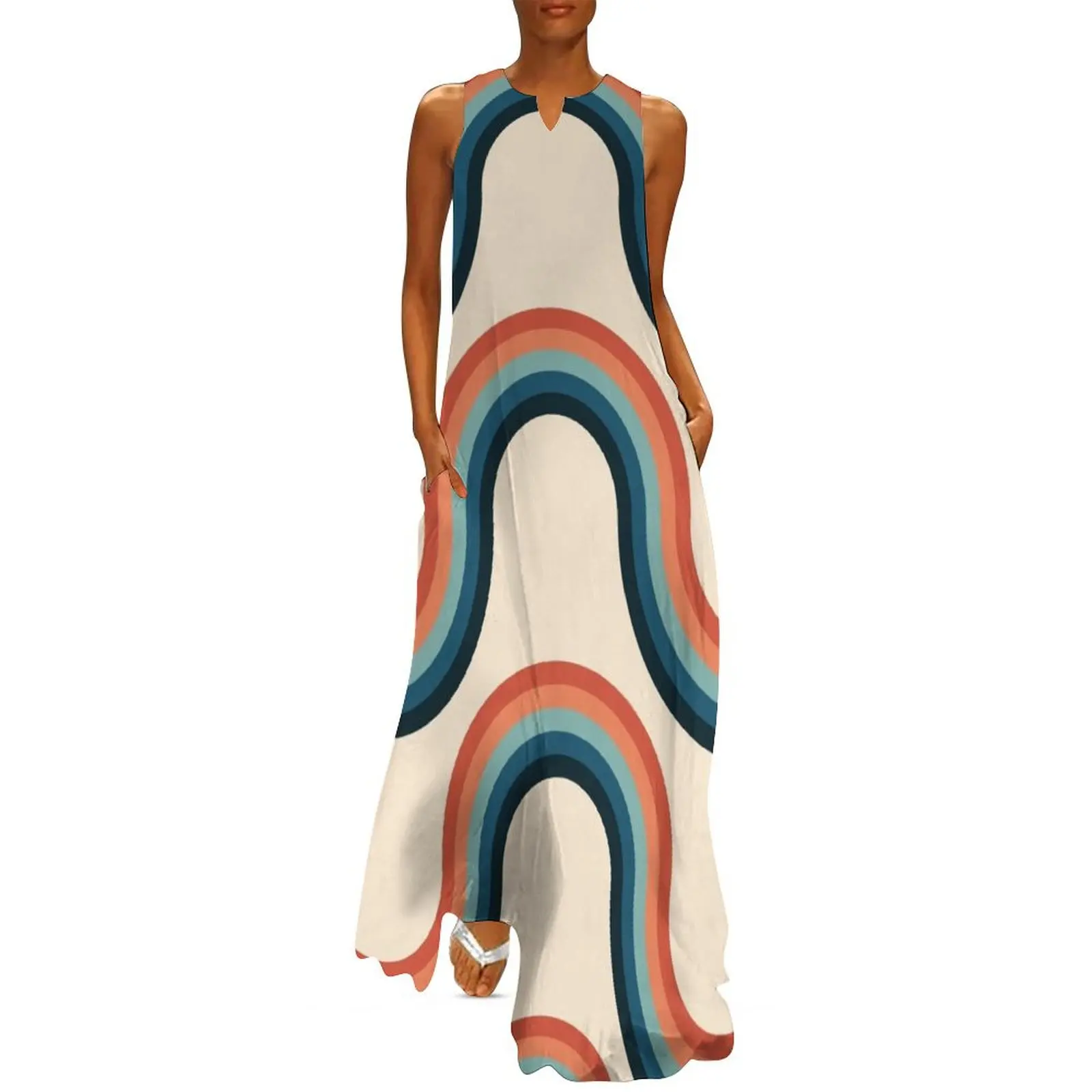 

70s Retro Style Stripes Long Dress Clothing female dress korean style chic and elegant woman dress Long woman