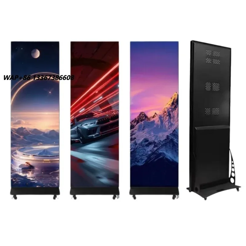 Poster 2 Full Color Indoor/Outdoor Commercial Floor Stand Ultra Thin LED Display with HDR10+ 1000cd Brightness 1 Year Warranty