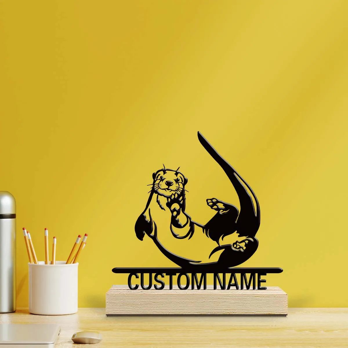 1pc Personalized Iron Desktop Ornament Custom Name With Wooden Base New Home Gift for Friends,Decorative Ornaments
