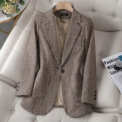 Women's Casual Temperament Suit Jacket Professional Spring Autumn New Fashion Plaid Retro Blazers