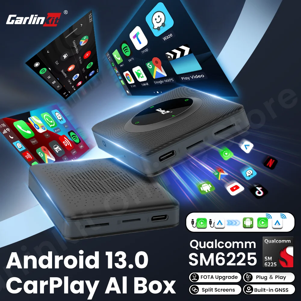 CarlinKit Tv Box Android 13 Qualcomm 8 Core Android Auto Wireless Carplay Adapter Support Youtube Netfilx IPTV Spotify Huhu GPS