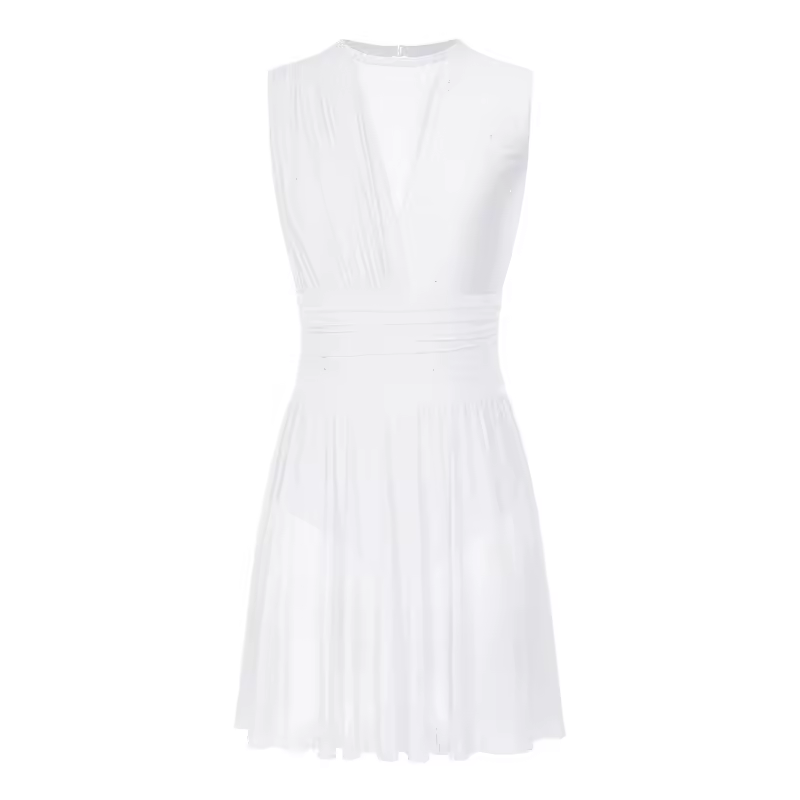 Women Ruched Ballet Lyrical Dancing Dress Round Collar Sleeveless Rhinestone Backless Dress for Stage Performance Competition - Image 11