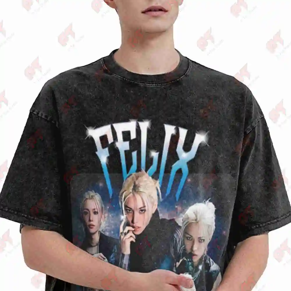 Felix SKZ Wander K-Pop Member Vintage Washed Tee Pure Cotton T-Shirt