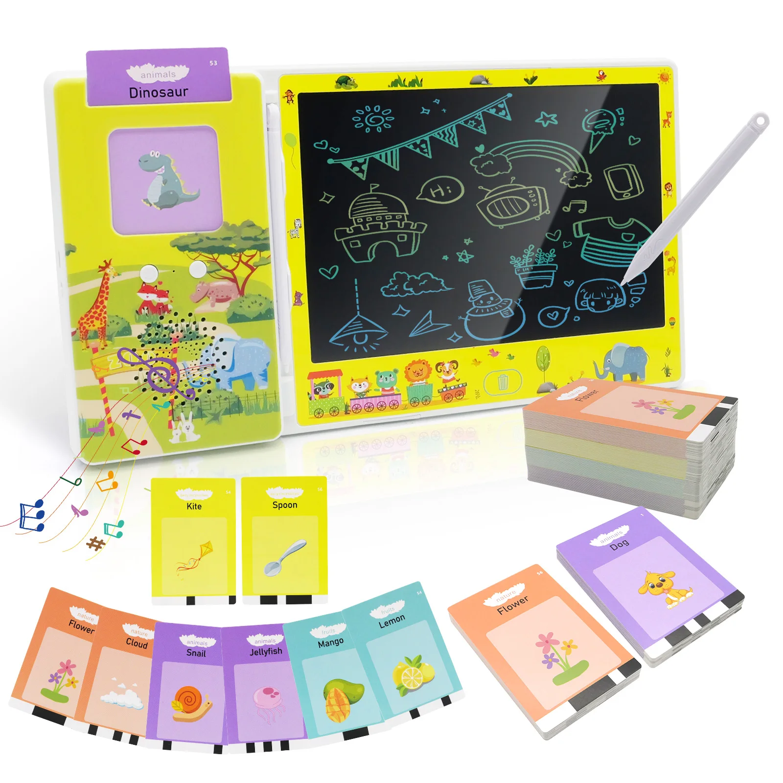 

TUNJILOOL Montessori Toys for Child Electronic Drawing Board LCD Writing Tablet With Talking Flash Cards Digital Drawing Board