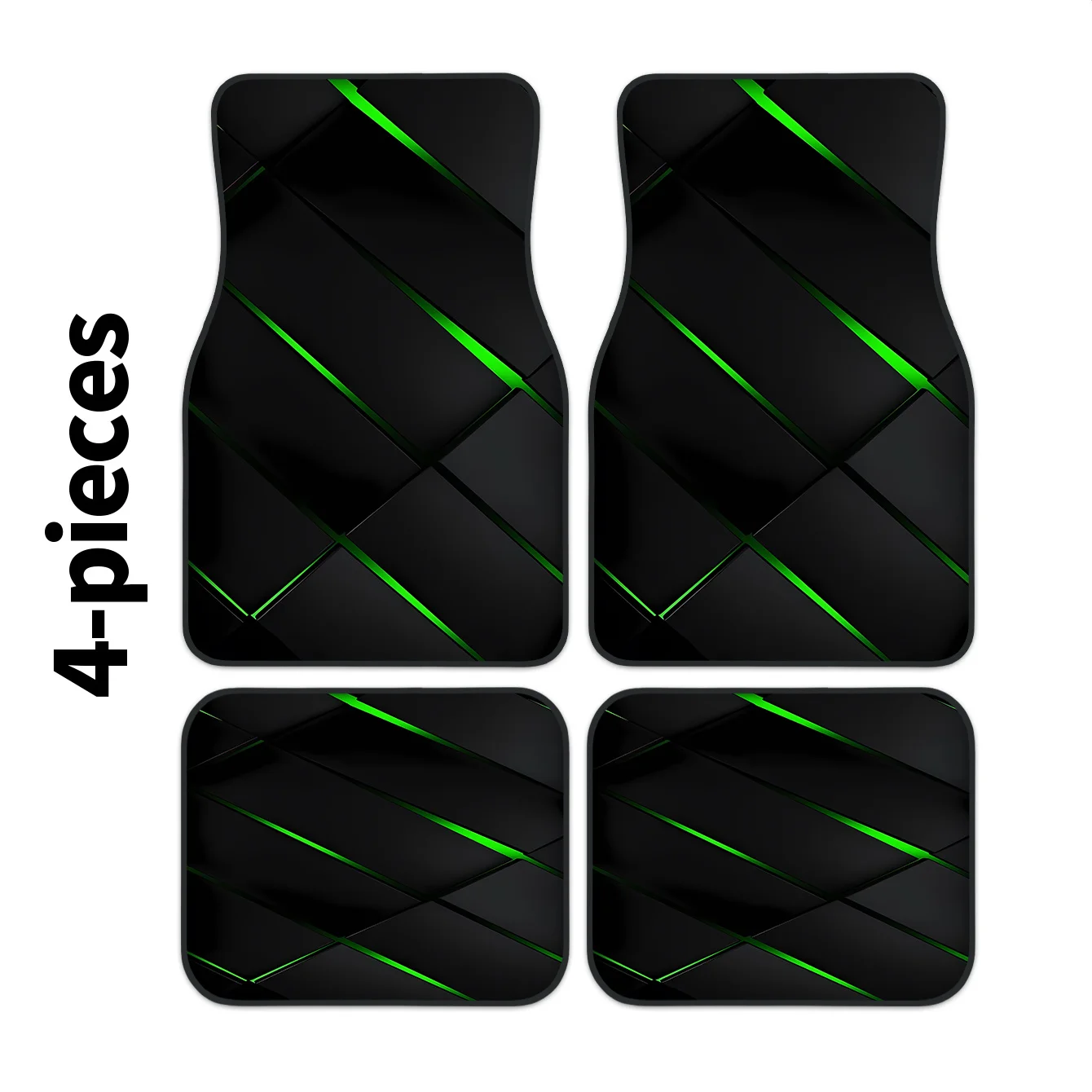 4pcs Set High-End Black And Green Line Pattern Car Floor Mats | Easy To Clean, Decorative And Protective Additions For Driving P