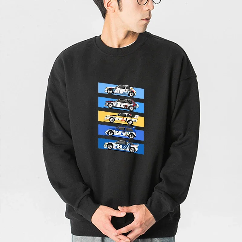 2024 Spring Autunm Loose Casual Men Pullover Racing Car Printing Sweatshirt Tops Soft Hoodies Crewneck Fleece Male Clothing