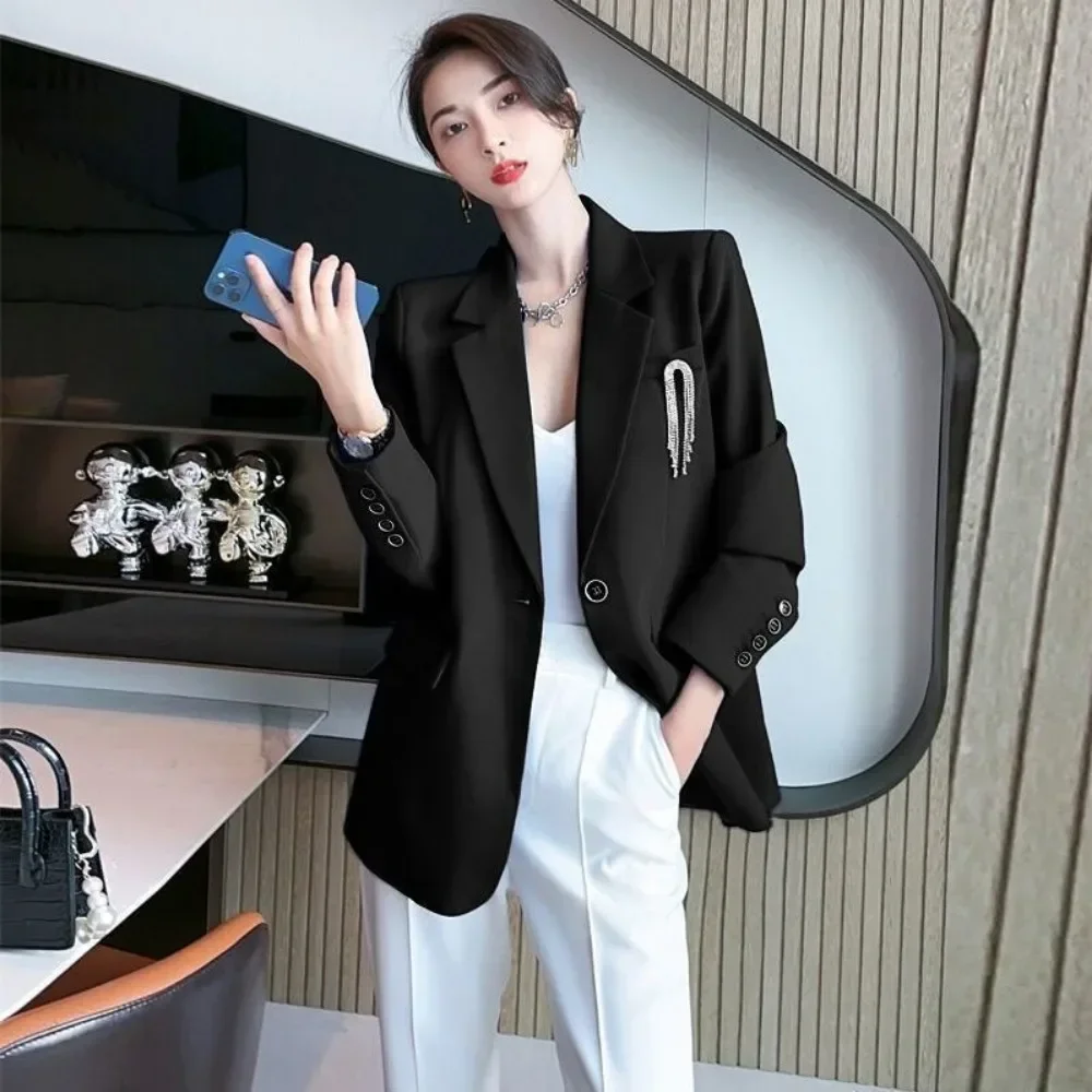 Spring Autumn Trench Blazer Woman Loose Overcoat Coats for Women Elegant and Youth Jacket On Promotion Modern Bags In Outerwears