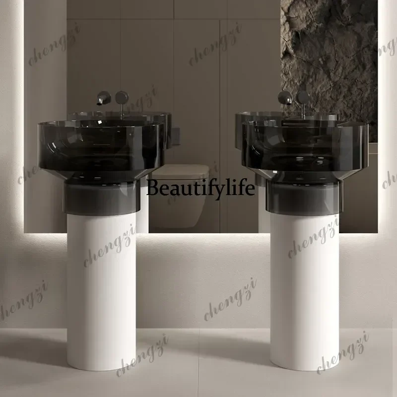 Transparent column basin Integrated floor-to-ceiling wash basin Color resin wash table