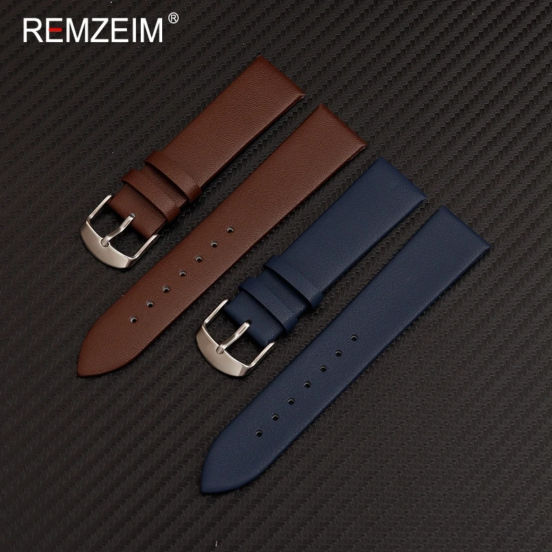 Soft Ultra Thin Leather Watchband Leather Watch Strap 14mm 16mm 18mm 20mm 22mm Silver Stainless Steel Buckle Men Women Watchband