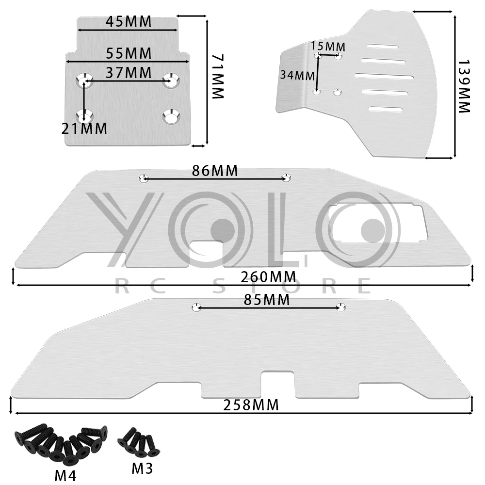 Zestaw pancerza przedniego i tylnego podwozia ze stali nierdzewnej do samochodu 1/10 RC Traxxas Slash 2WD Metalowe części zamienne Akcesoria