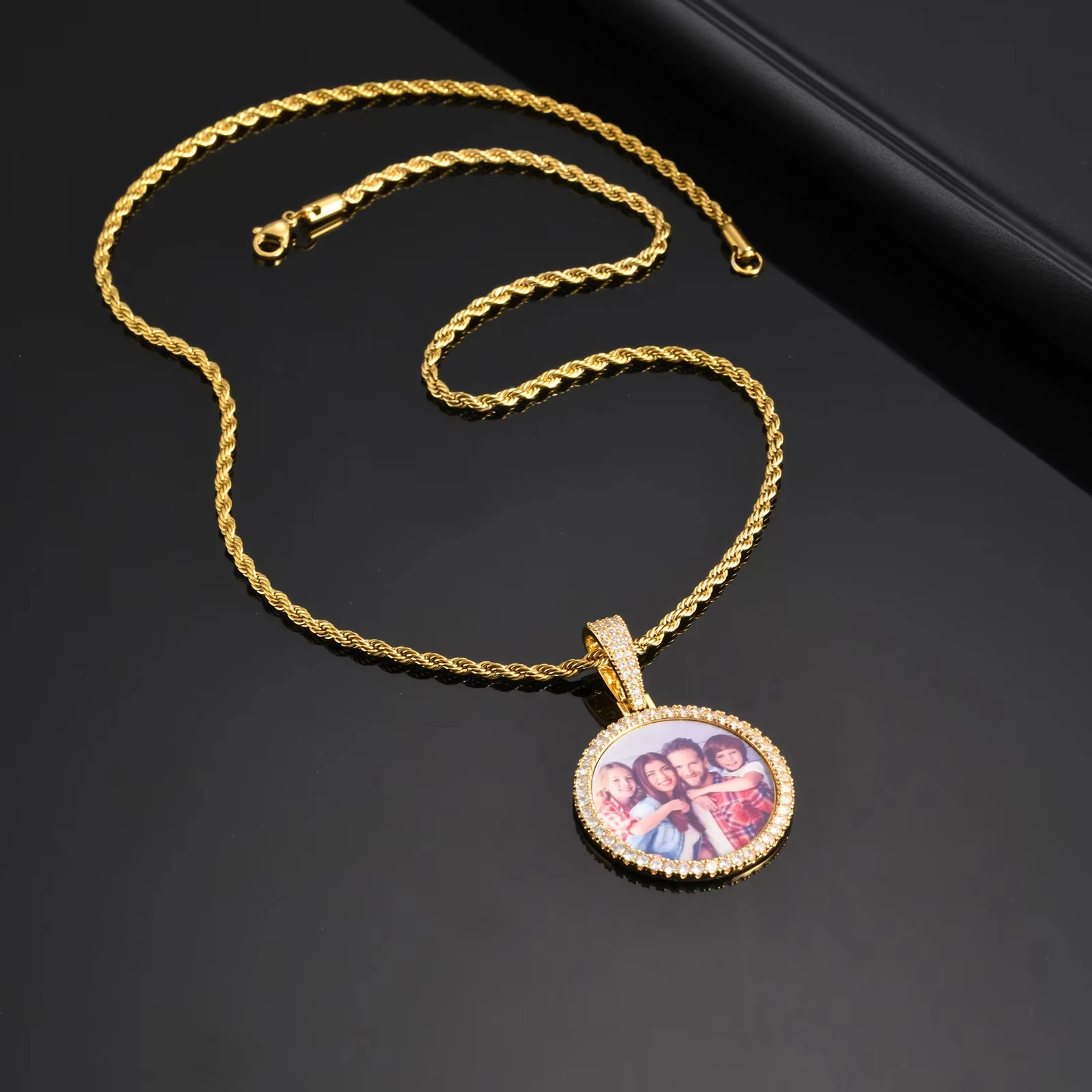 Personalisierte Foto-/Logo-Halskette Hip-Hop Runder Rahmen-Anhänger Individueller Schmuck Geschenk für Freunde & Familie Perfekt für Weihnachten – Detail 7